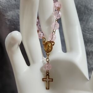 Elegant Pink and Gold Infant Baptism Rosary Bracelet